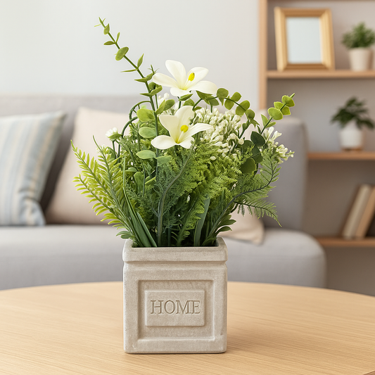 Cloth Flower Arrangement in Home Engraved Pulp Pot