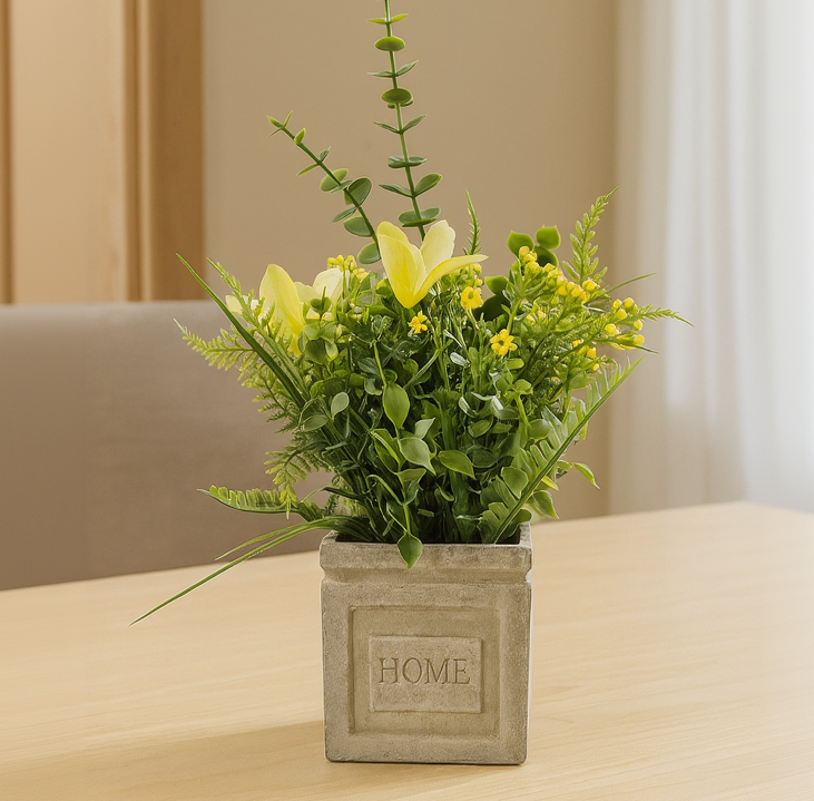 Cloth Flower Arrangement in Home Engraved Pulp Pot