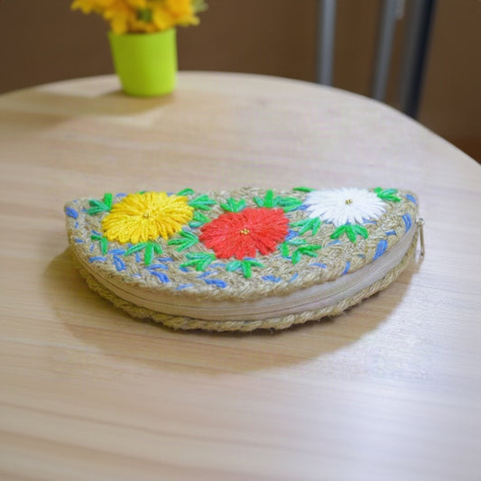 Handcrafted Ethnic Embroidered Pouch Clutch Beige