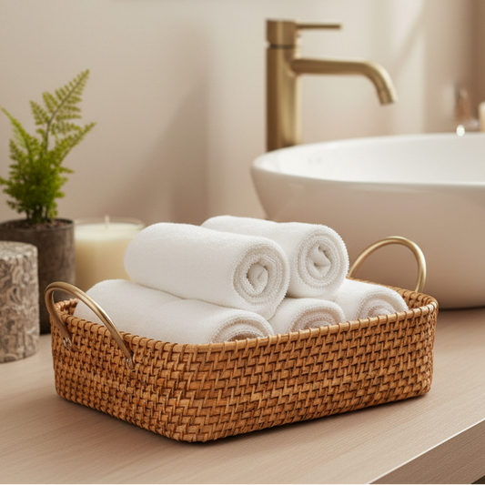 Aditi Handwoven Wicker Bathroom & Vanity Shelf Storage Basket