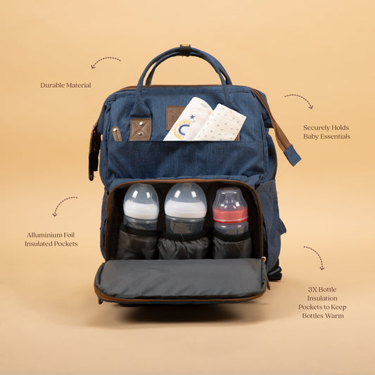 Abracadabra Elite Melange Twill Diaper Backpack – Navy Blue