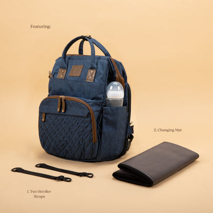 Abracadabra Elite Melange Twill Diaper Backpack – Navy Blue