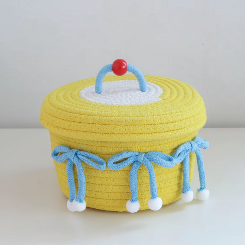 Handwoven Multicolor Cotton Rope Basket with Lid