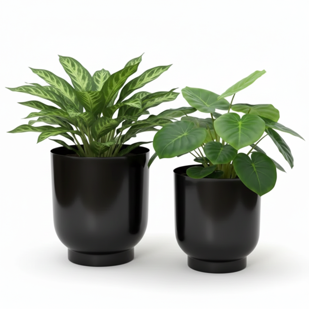 Round Planter Set of 2 Modern Small Pots 8 & 9 Inch