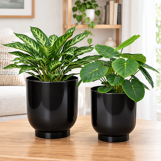 Round Planter Set of 2 Modern Small Pots 8 & 9 Inch