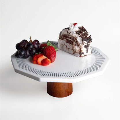 Christa Octagonal Marble & Wood Cake Stand