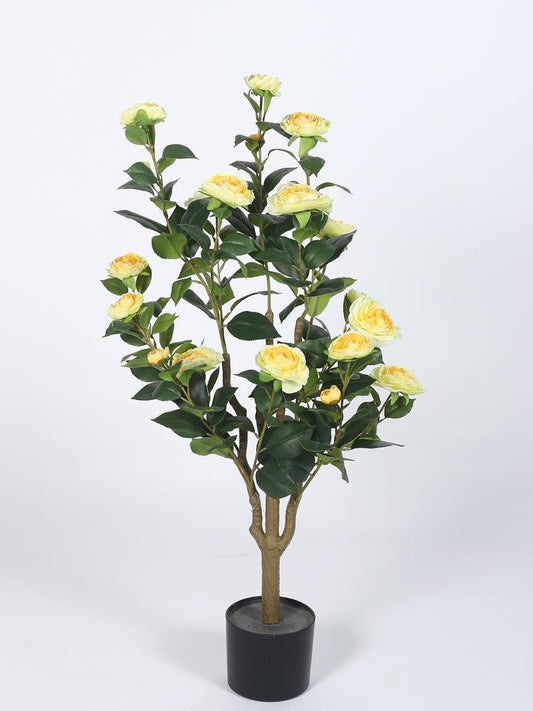 Artificial Flowers Plant – Faux Camellia Yellow Rose for Elegant Home And Office Decor – 37″