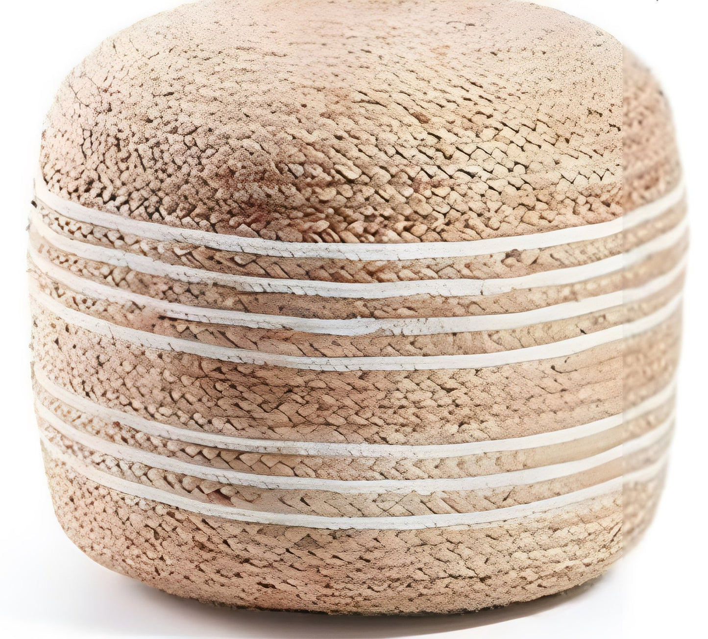 Striped Jute Cotton Pouffe – Natural Ottoman with White Accents