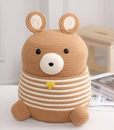Bear Face Cotton Storage Basket with Lid