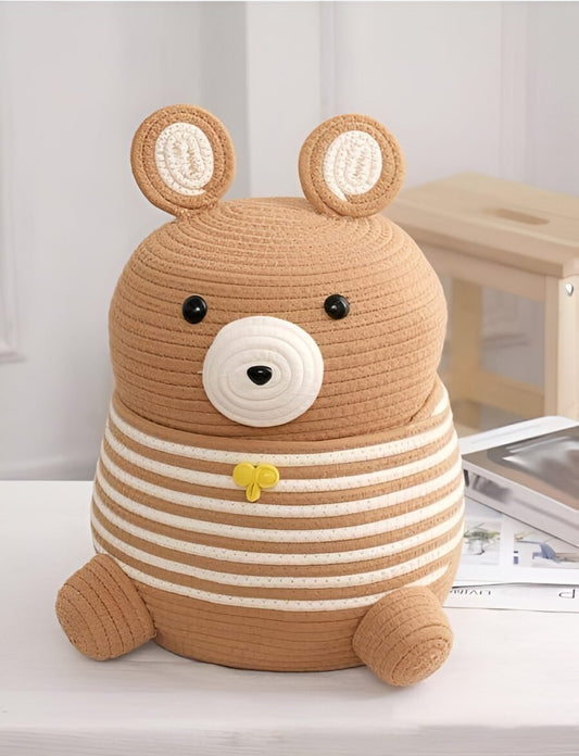 Bear Face Cotton Storage Basket with Lid