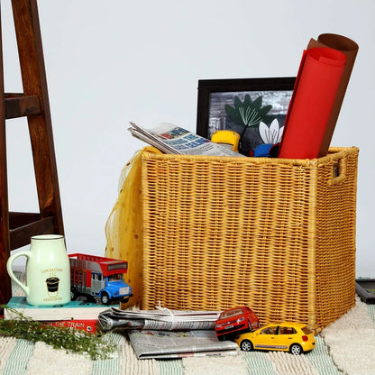 Aditya Handwoven Wicker & Teak Wood Wardrobe Basket