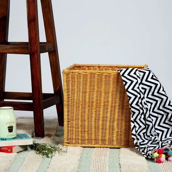 Aditya Handwoven Wicker & Teak Wood Wardrobe Basket