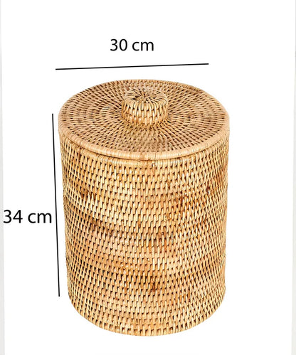 Akanksh Handwoven Rattan Laundry Basket with Lid