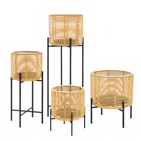 Anaisha Handcrafted Rattan Planter Set of 4 with Integrated Stands
