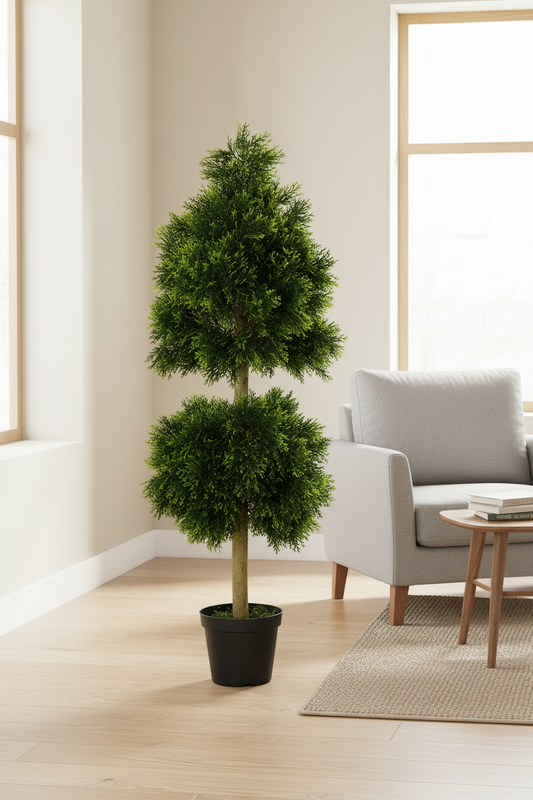 Two-tiered potted plant on a white background