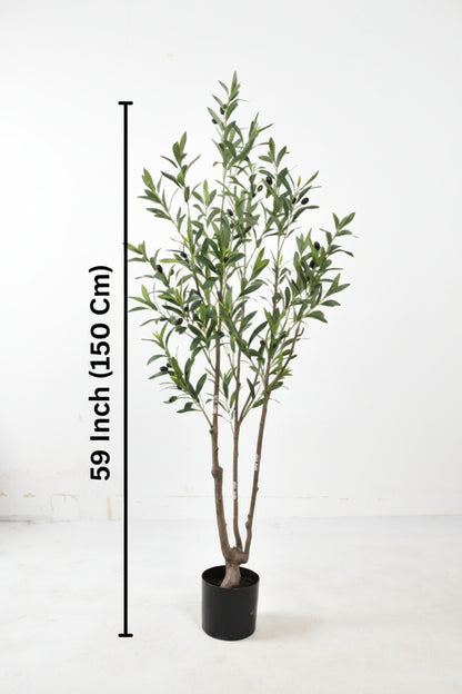 Artificial plant with a height measurement of 59 inches on a white background