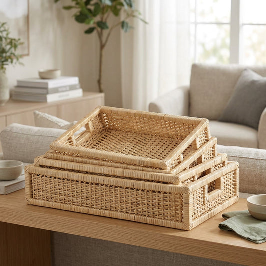 Avery Handwoven Rattan Storage Basket Set of 3