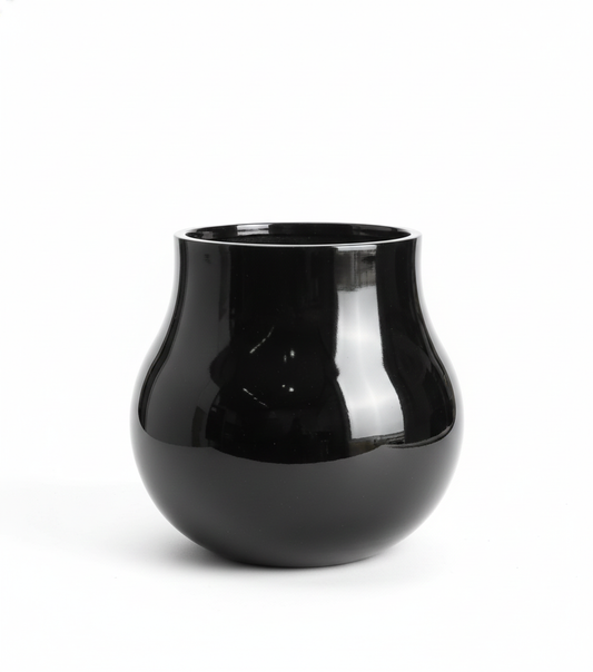 Black ceramic vase on a white background