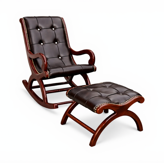 Bently Luxury Sheesham Wood Rocking Chair and Ottoman Set