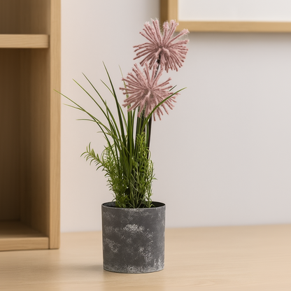 Artificial Allium Starburst Flower in Rustic Pot
