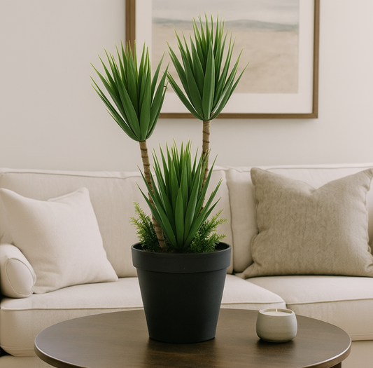 Artificial Yucca Grass Tree in Black Plastic Pot