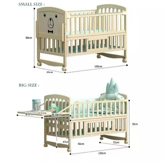 12-in-1 Convertible Wooden Baby Cot Crib with Mattress & Diaper Tray