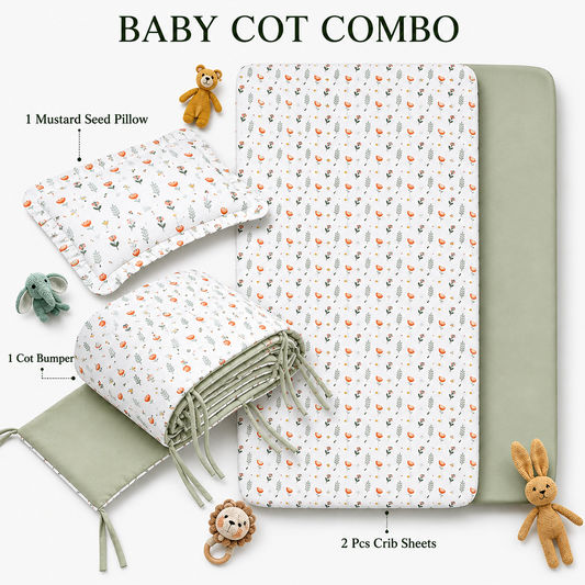 Sovana Premium 4-Piece Baby Cot Combo Fern & Roses