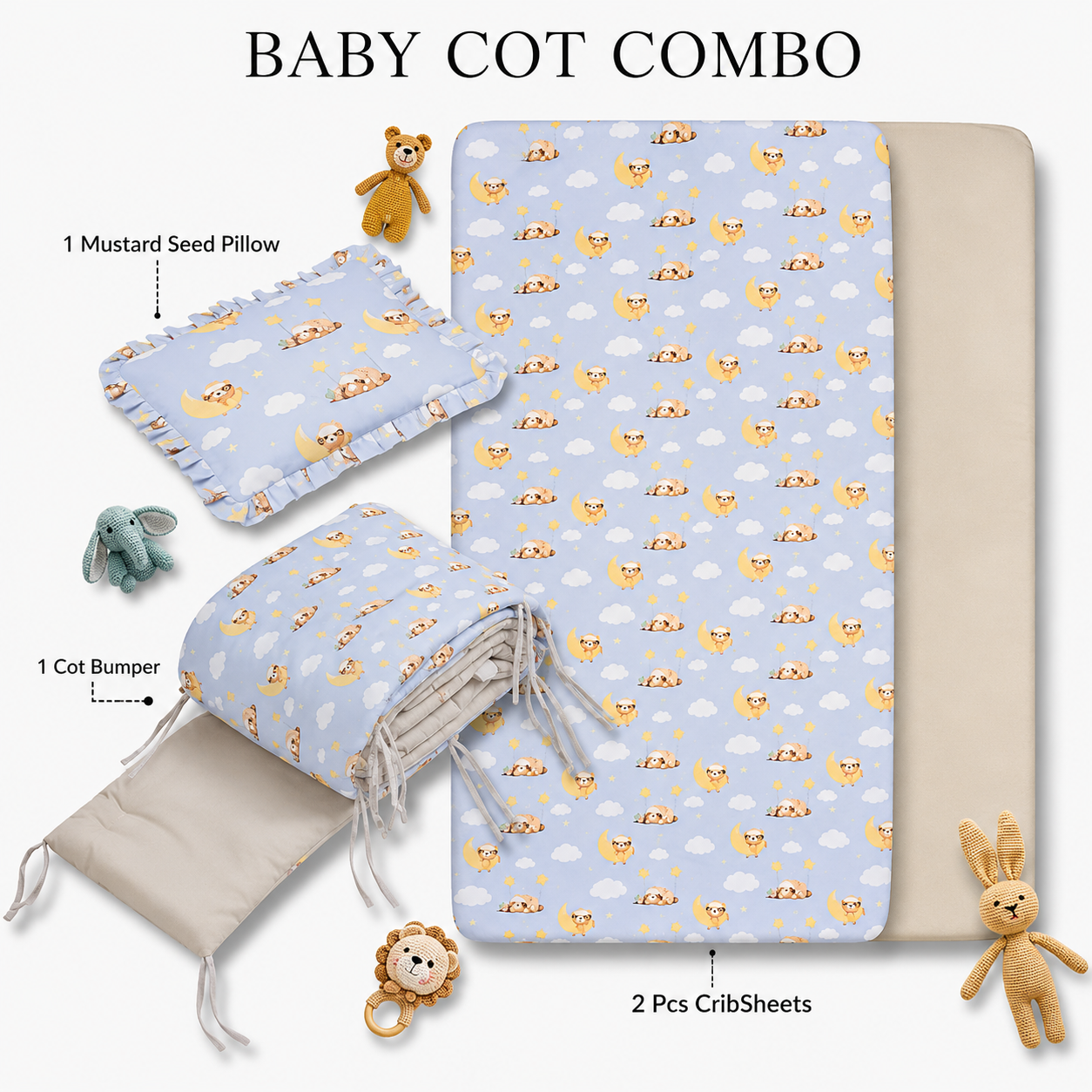 Sovana Premium 4-Piece Baby Cot Combo Sleepy Animal