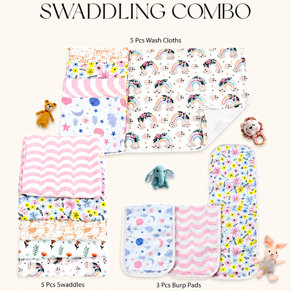 Sovana 13-Pc Baby Swaddle & Nursing Set – Blush Pink Comfort Kit