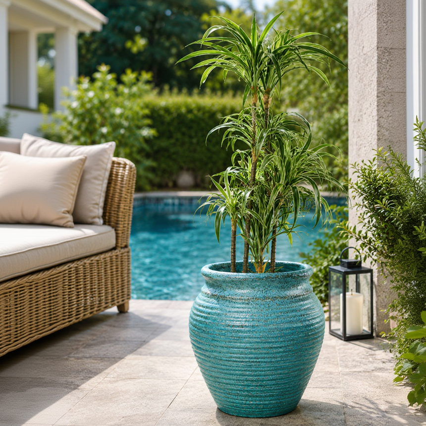 Basil Patina Traditional Fiberglass Planter