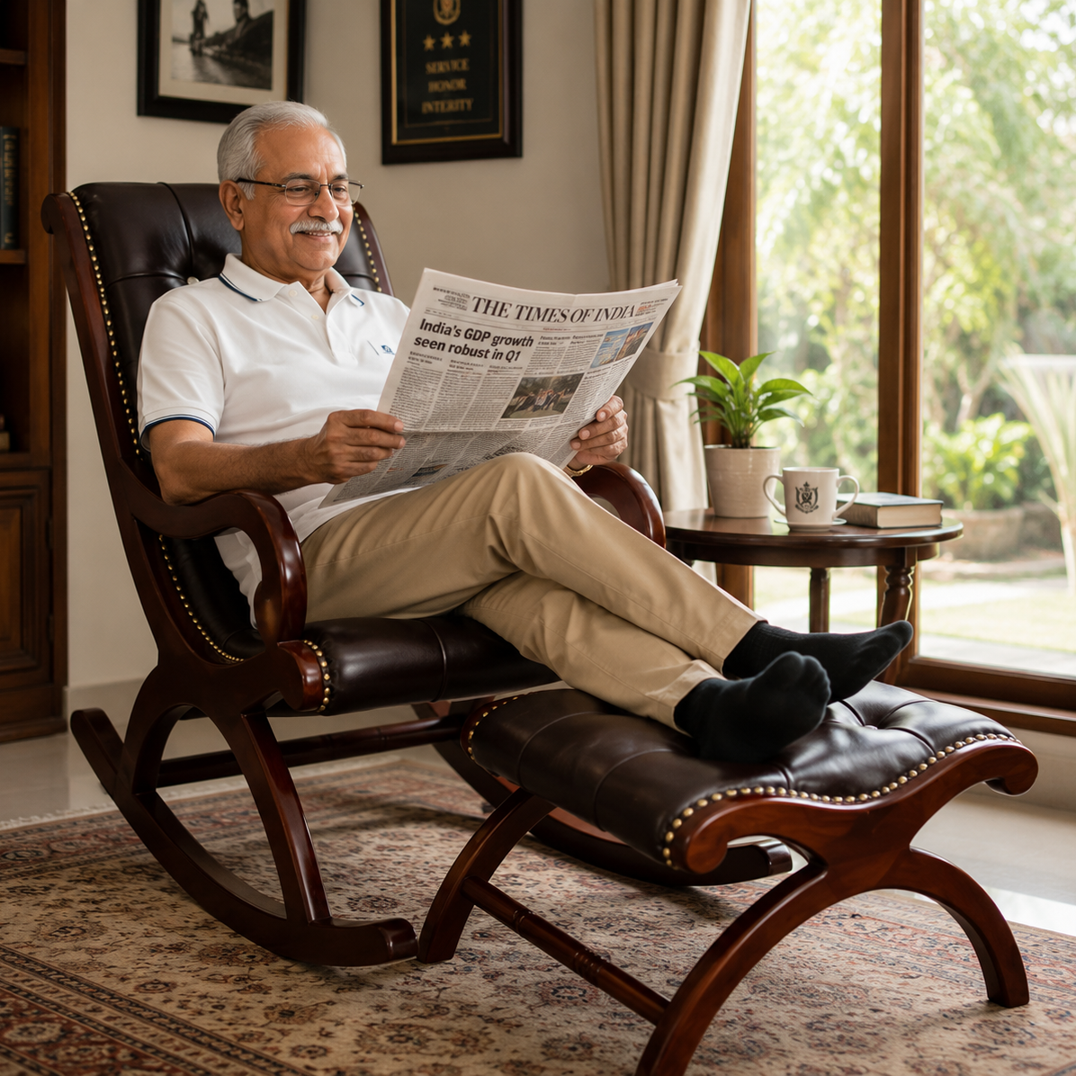 Bently Luxury Sheesham Wood Rocking Chair and Ottoman Set
