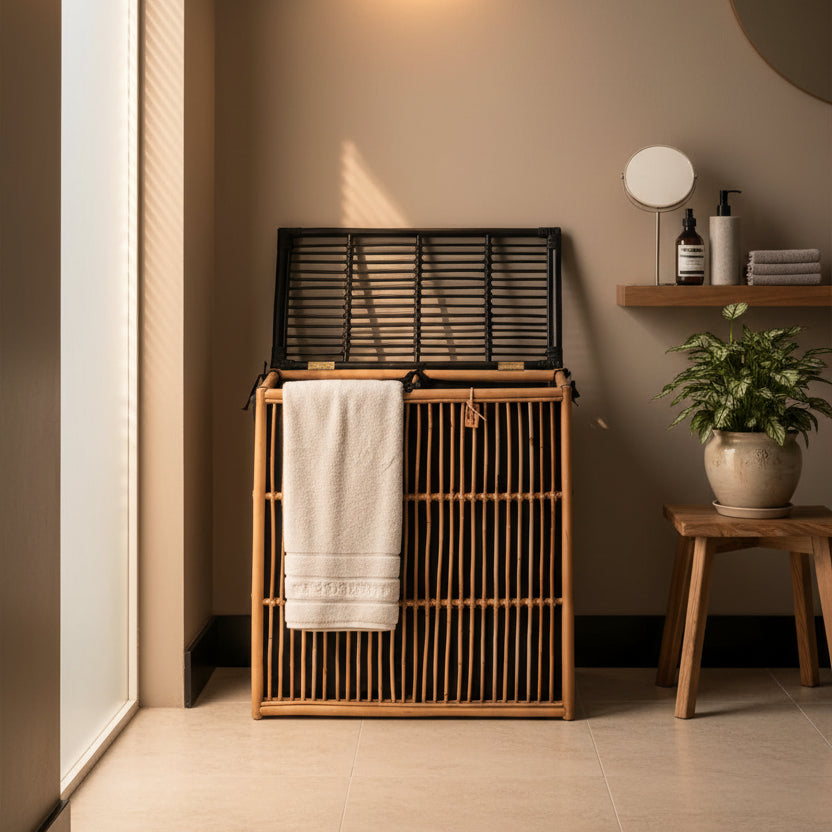Bhuv Handwoven Rattan & Bamboo Laundry Basket