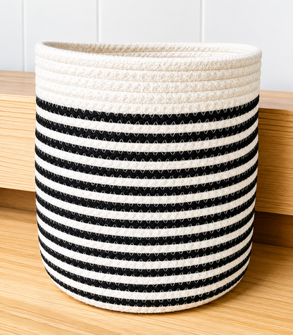 Black and White Cotton Basket – Round Storage