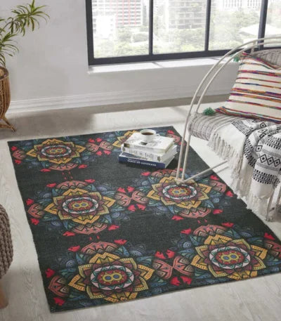 Printed Vintage Dhurrie Carpet Rug Runner Floor Mat for Living Room : 3.5 X 5.5 Ft