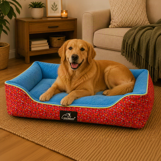 Ultra-Soft Round Dog Fur Bed | Cozy Anti-Anxiety Nest Blue