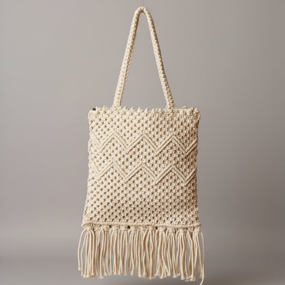 Boho-Chic White Macramé Cotton Cord Handbag