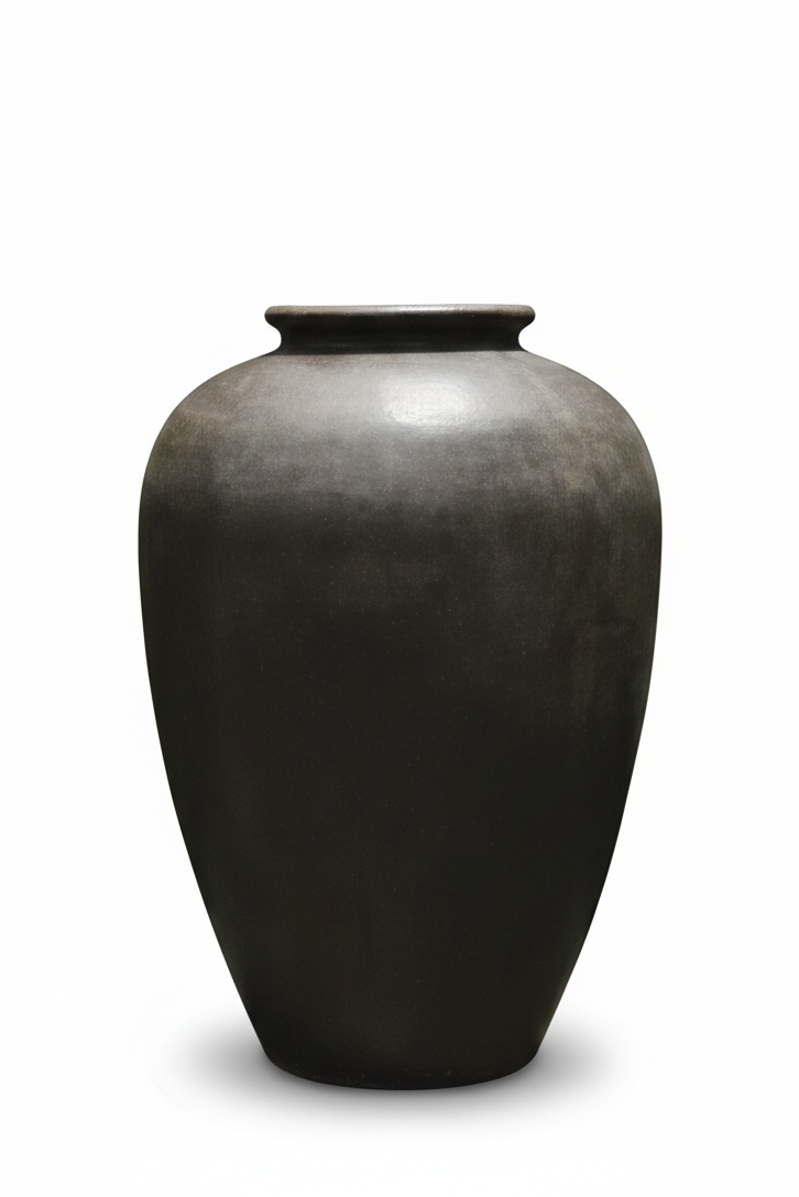 Black ceramic vase on a white background