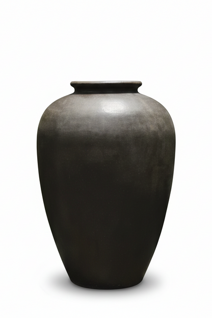 Black ceramic vase on a white background