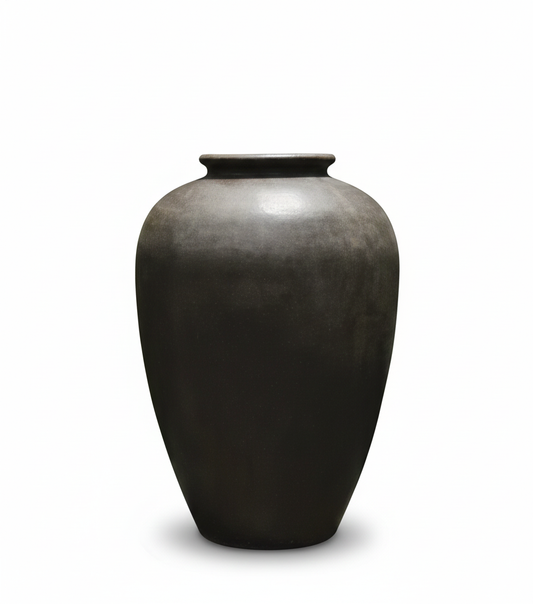 Black ceramic vase on a white background
