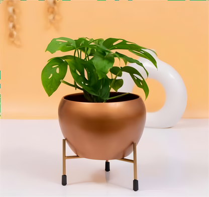 Round Metal Planter with Stand – Gold & Copper Finish