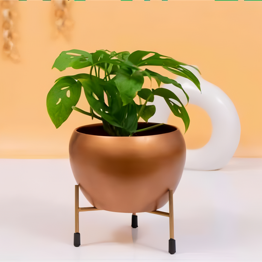 Round Metal Planter with Stand – Gold & Copper Finish