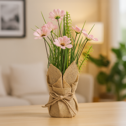 Cloth Wildflower Arrangement in Burlap Sack Pot