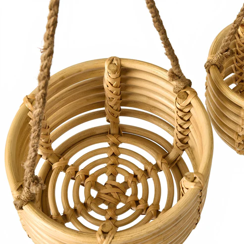 Asmee Handcrafted Rattan Hanging Planter (Set of 2)
