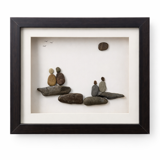 "Under the Moonlight" Family Pebble Art Frame