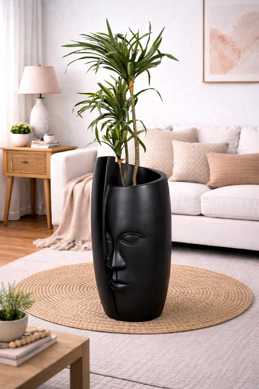 Face Black Fiberglass Planter