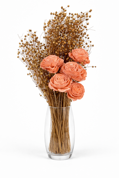 Peach Sola Wood Rose Bouquet with Dried Golden Seed Pod Stems