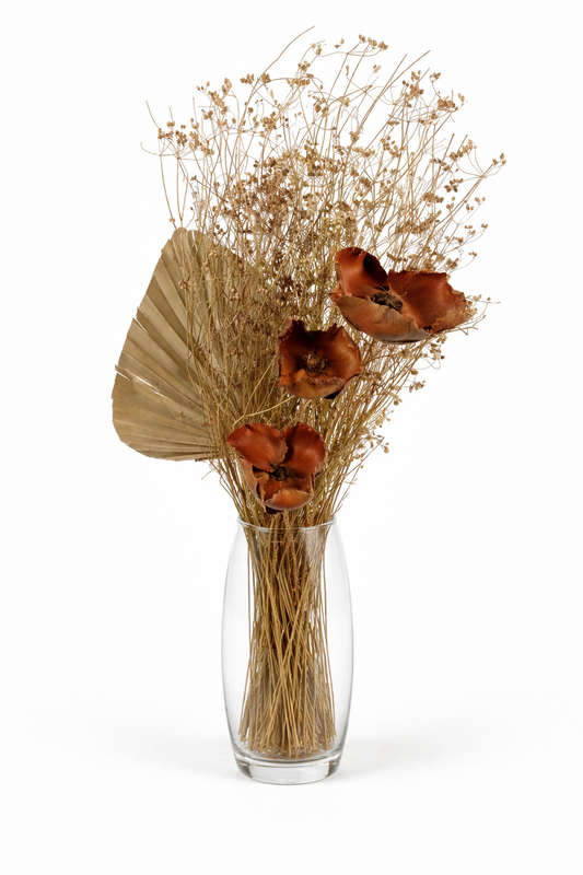 Dried Poppy Pod, Fan Palm & Seed Stem Bouquet