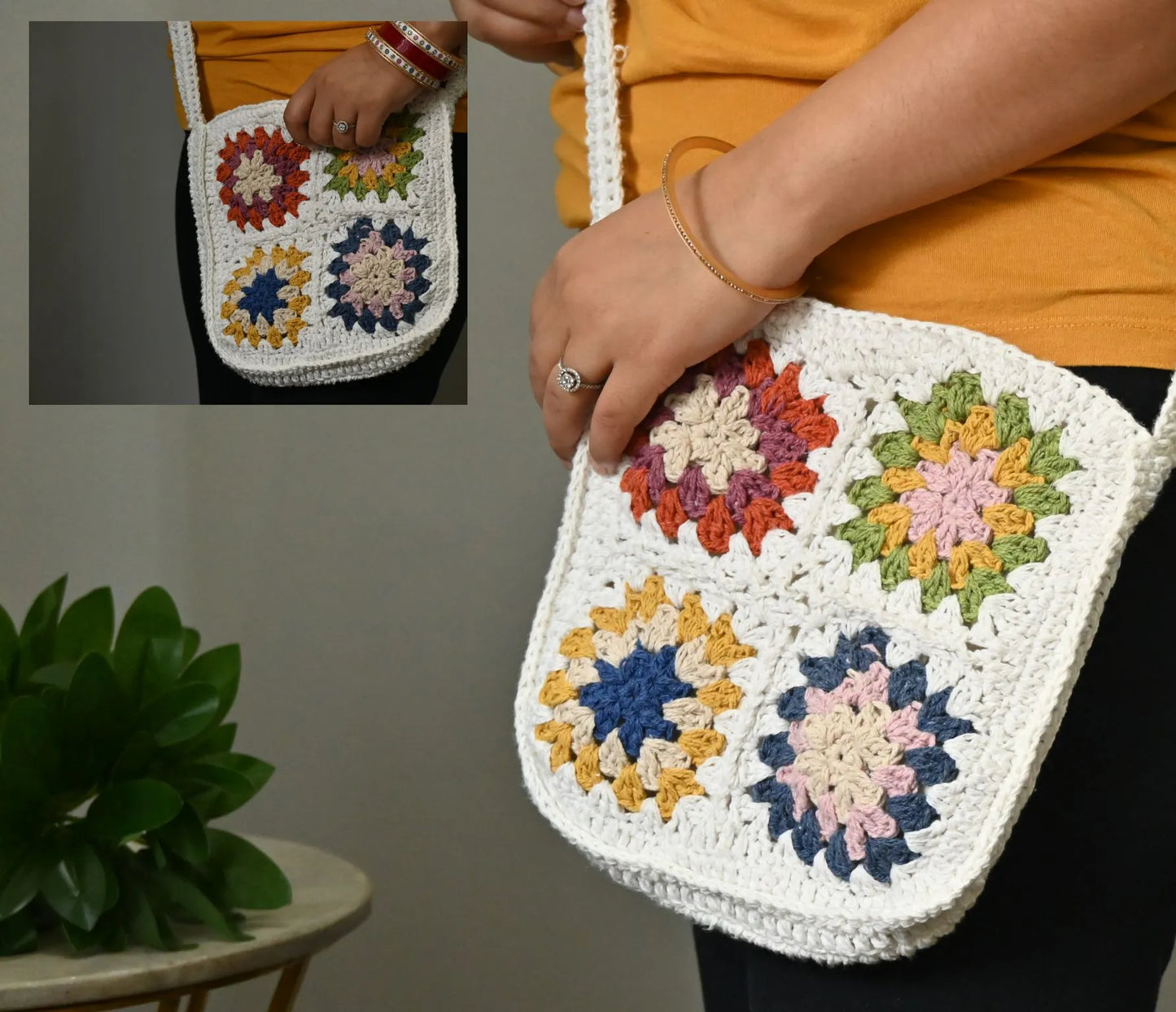 Ethnic Maid Colorful Hand Knitted Cotton Sling Bag for Women – Boho Style Crossbody Handbag