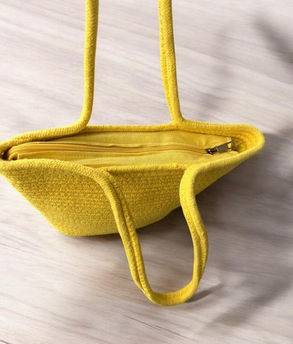 Yellow Cotton Dori Bag with Handle-PEELI