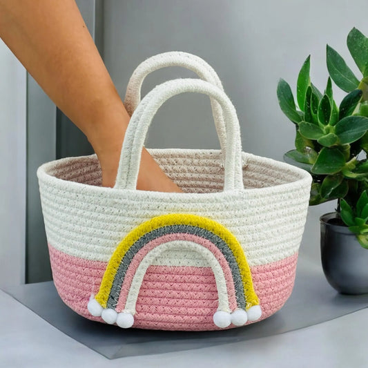 Cotton Rainbow Design Hand-Woven Basket